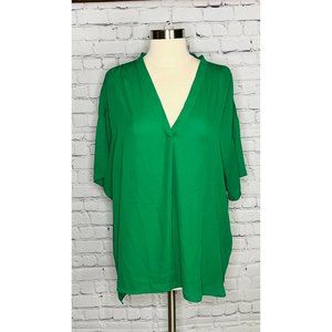 Worthington Green V-Neck Tunic With High-Low Hemline OX